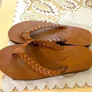 Rainbow braided leather flip flops.  Excellent condition! Size 6.